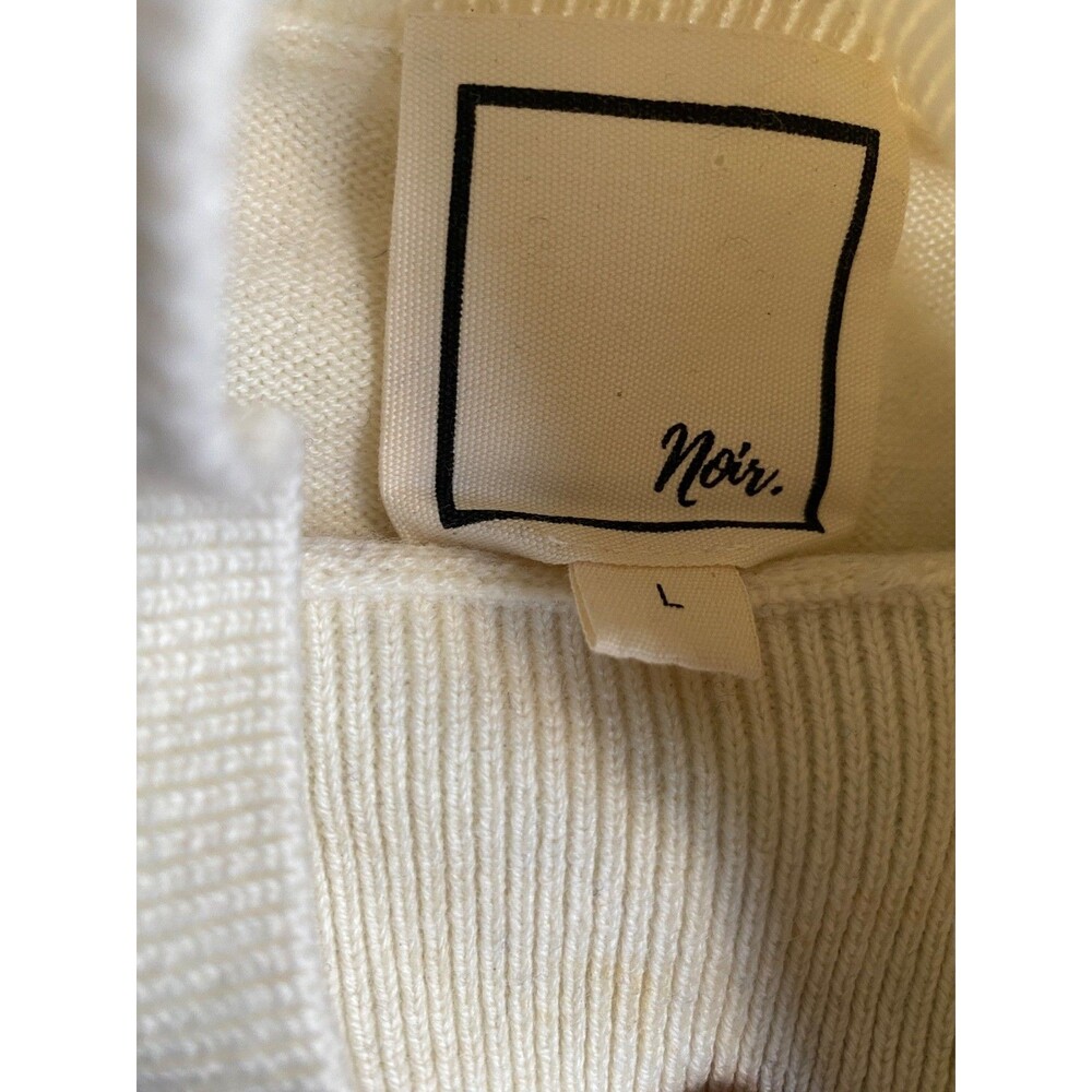 Noir Noir Navy Wool Cardigan with Built-in Cream Mock Neck. Reverse Button Back. - Picture 7 of 14